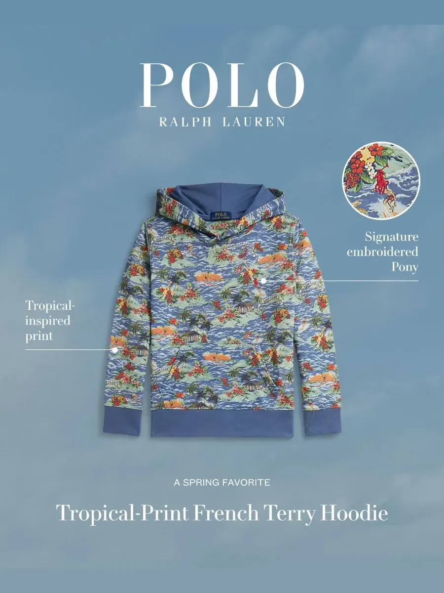 Детская толстовка с тропическим принтом (8-20 лет) Polo Ralph Lauren — изображение 7 из 7, синий