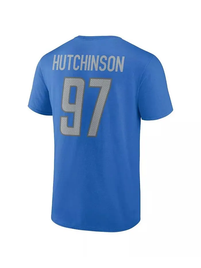 Мужская футболка с именем и номером игрока Aidan Hutchinson Blue Detroit Lions Fanatics — изображение 4 из 4