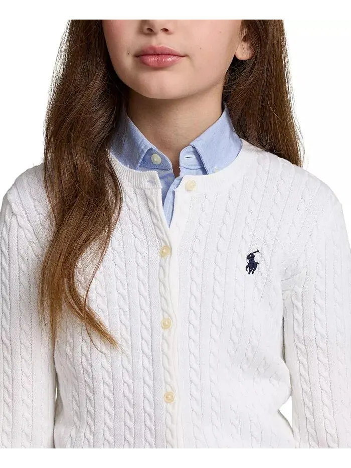 Кардиган из хлопка с косами для больших девочек Polo Ralph Lauren — изображение 3 из 3, черный