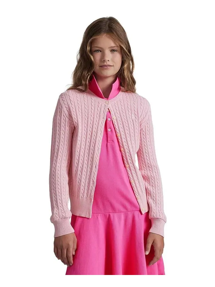 Хлопковый кардиган косой вязки для больших девочек Polo Ralph Lauren — изображение 1 из 7, яркий белый