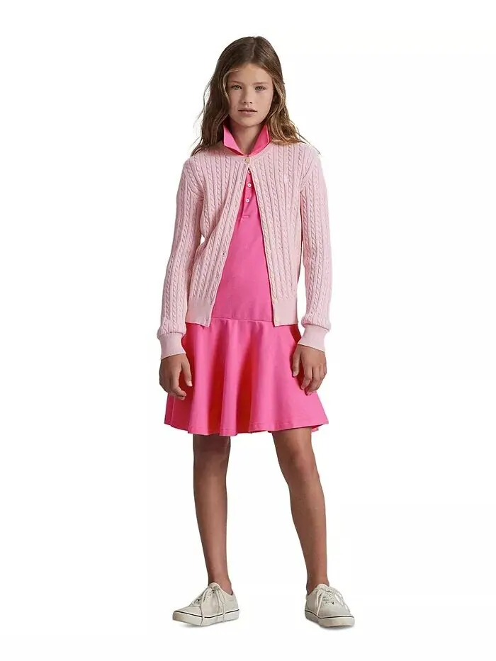 Хлопковый кардиган косой вязки для больших девочек Polo Ralph Lauren — изображение 2 из 7, яркий белый