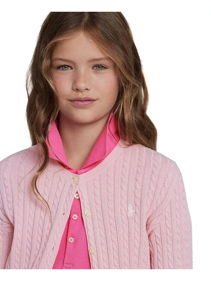 Хлопковый кардиган косой вязки для больших девочек Polo Ralph Lauren — изображение 3 из 7, яркий белый