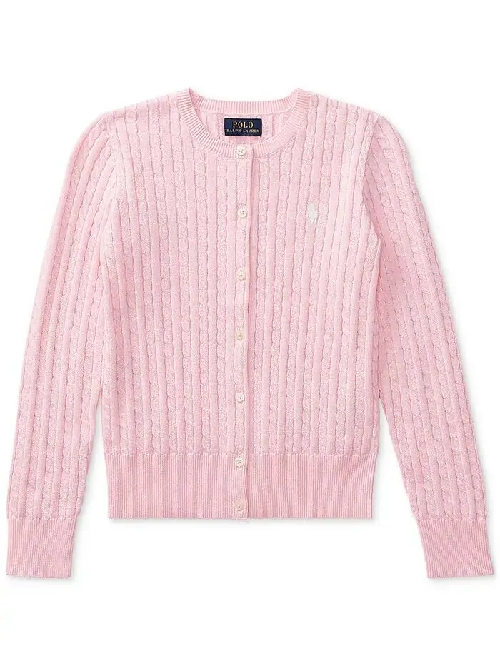 Хлопковый кардиган косой вязки для больших девочек Polo Ralph Lauren — изображение 4 из 7, яркий белый