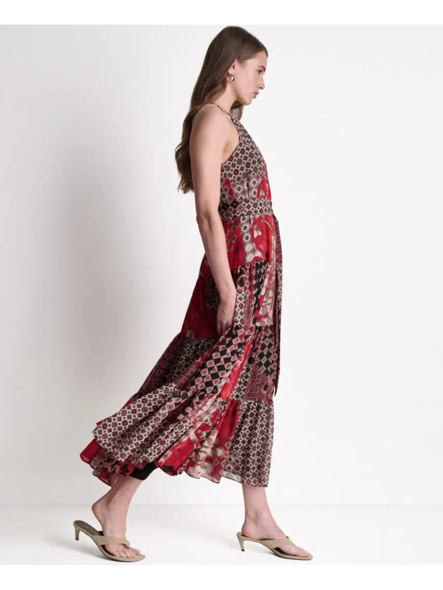 Платье-макси с принтом Patchwork Chiffon Halter BCBG — изображение 3 из 5, мульти