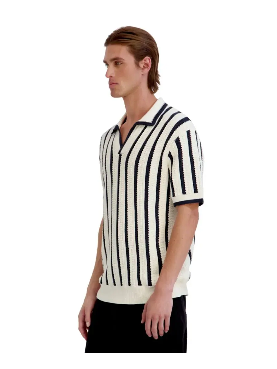 Пуловер-поло с открытой вязкой и полосатым принтом, модель Open Weave Stripe Johnny KARL LAGERFELD — изображение 3 из 4