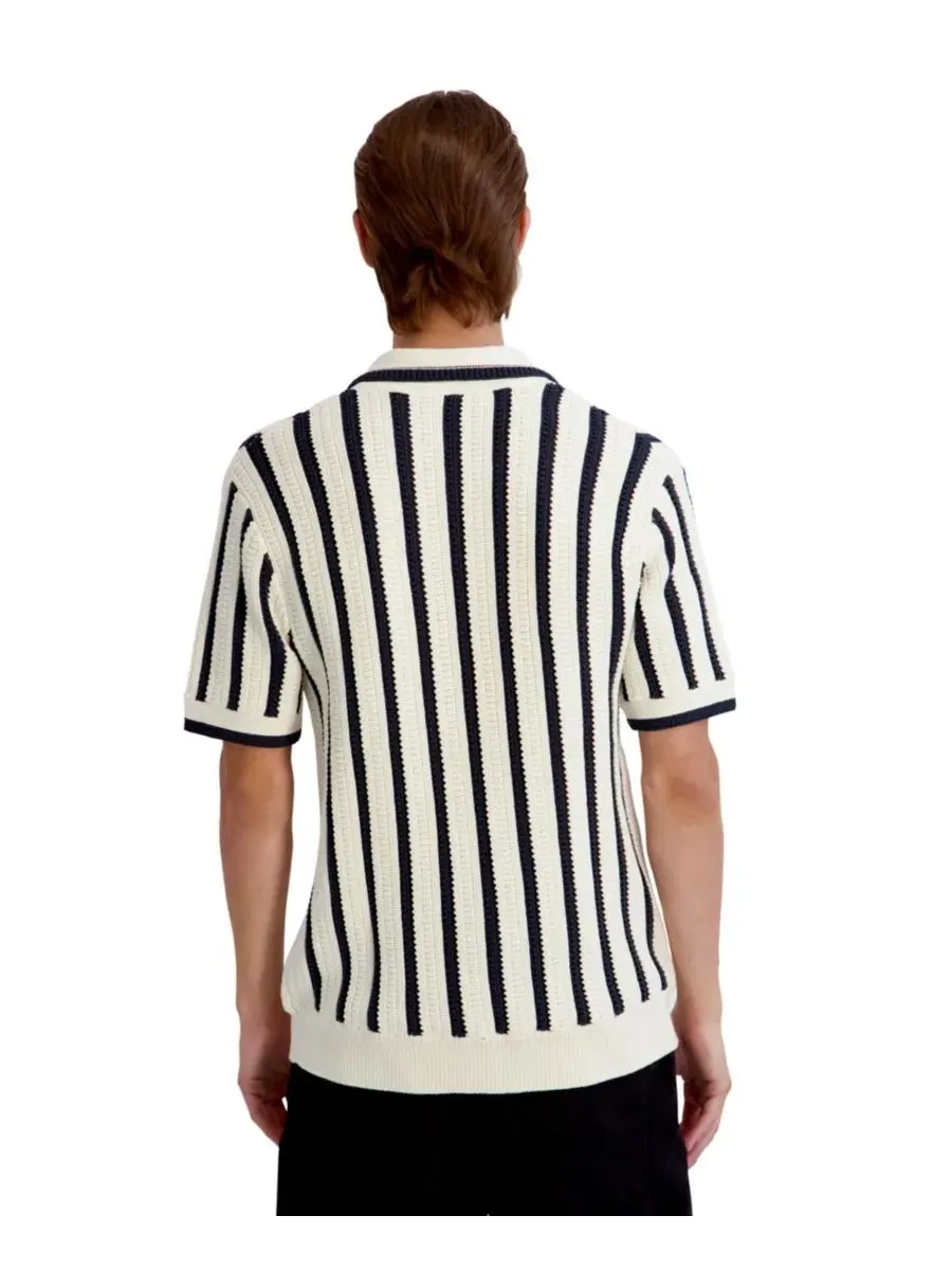 Пуловер-поло с открытой вязкой и полосатым принтом, модель Open Weave Stripe Johnny KARL LAGERFELD — изображение 4 из 4