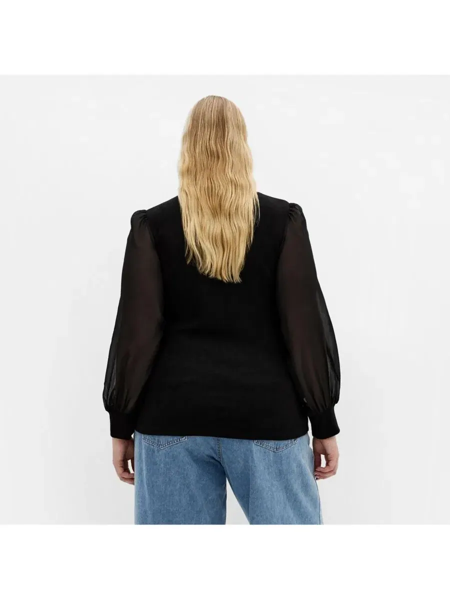 Свитер с длинным рукавом из микро-риба Sheer Sleeve Sweater CITY CHIC — изображение 2 из 5, черный