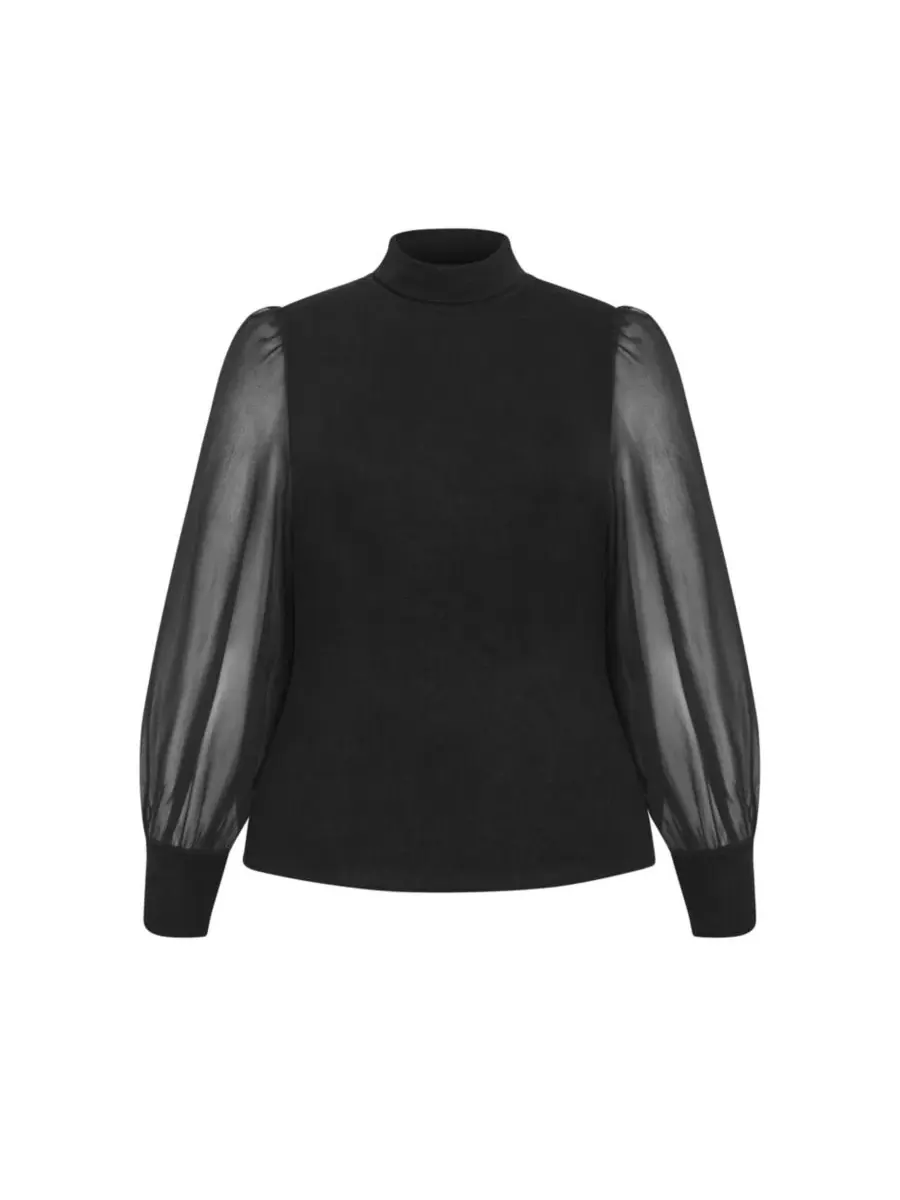 Свитер с длинным рукавом из микро-риба Sheer Sleeve Sweater CITY CHIC — изображение 4 из 5, черный