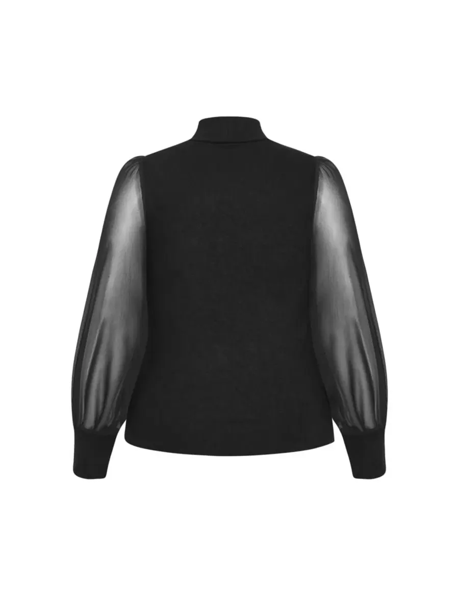 Свитер с длинным рукавом из микро-риба Sheer Sleeve Sweater CITY CHIC — изображение 5 из 5, черный