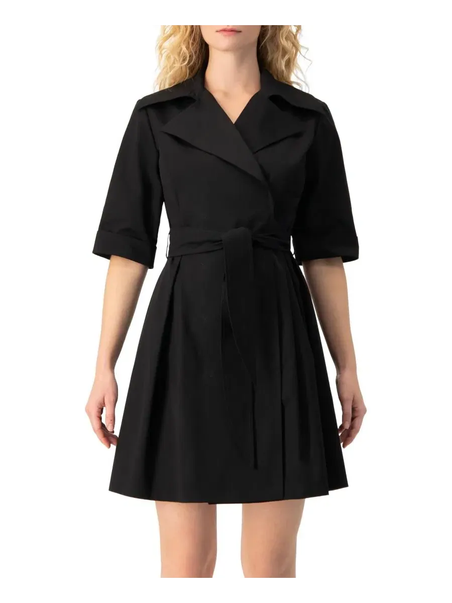 Платье-рубашка с поясом на талии, с коротким рукавом, модель Belted Collared Short-Sleeve Ivonne — изображение 1 из 6, черный