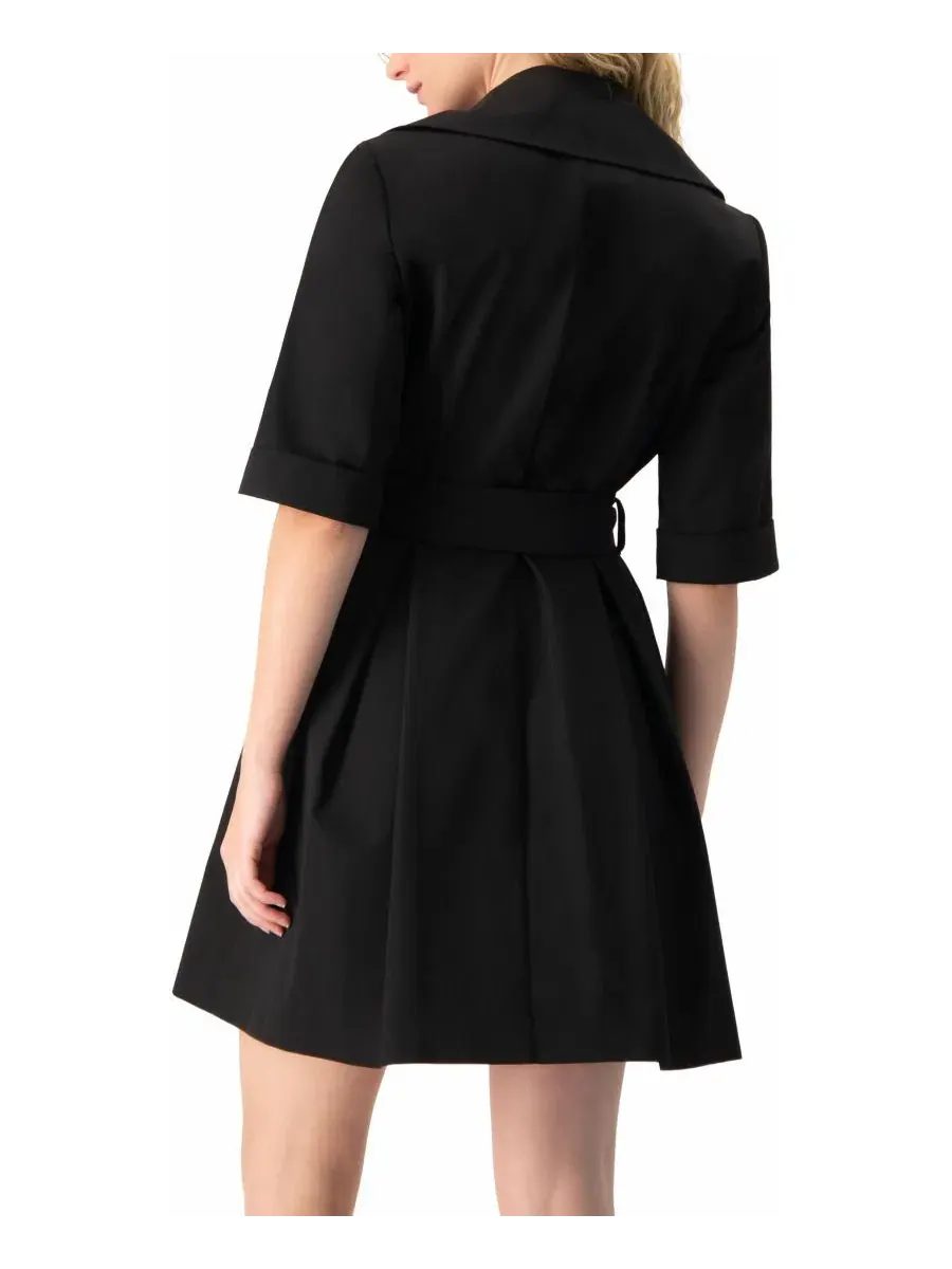 Платье-рубашка с поясом на талии, с коротким рукавом, модель Belted Collared Short-Sleeve Ivonne — изображение 2 из 6, черный