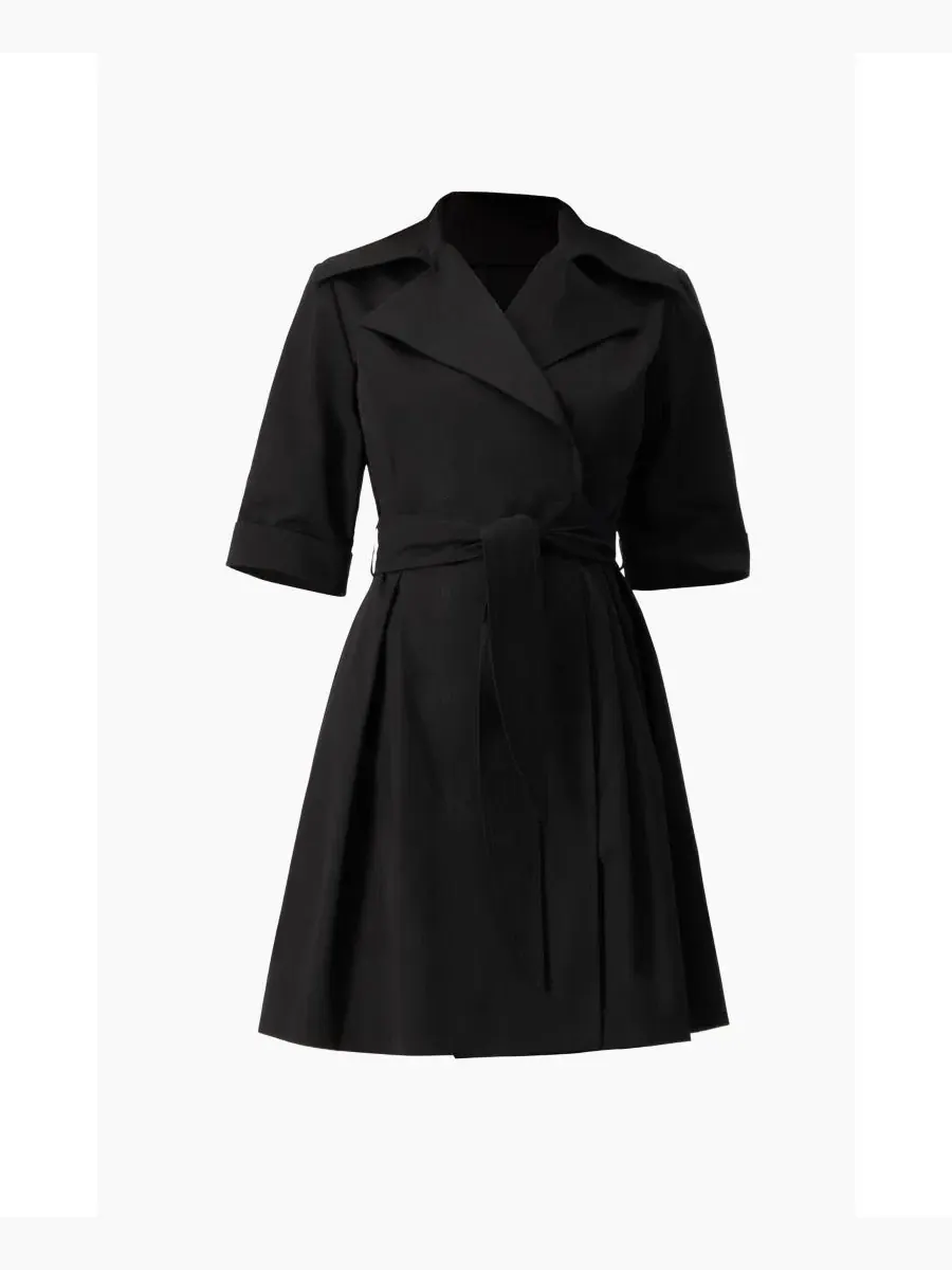 Платье-рубашка с поясом на талии, с коротким рукавом, модель Belted Collared Short-Sleeve Ivonne — изображение 6 из 6, черный