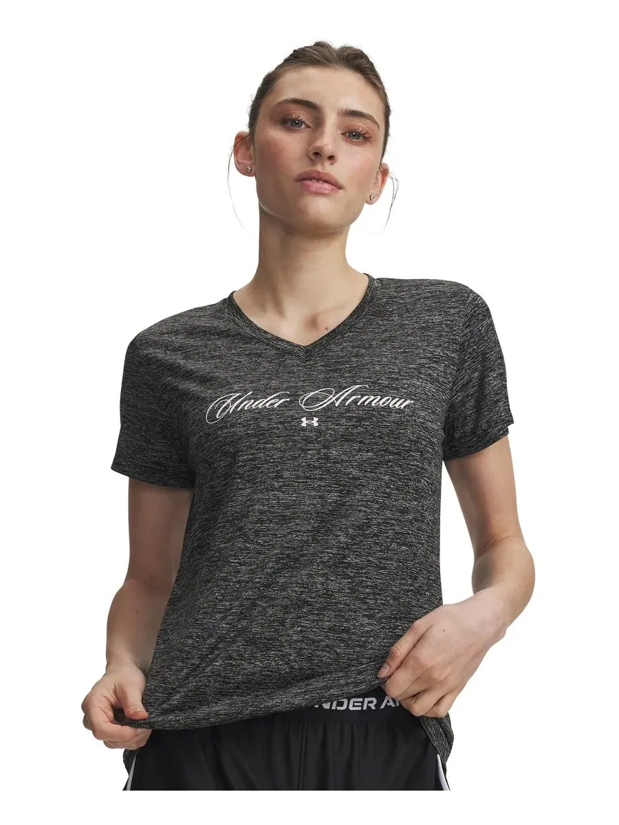 Топ для тренировок с коротким рукавом Tech Twist Script Under Armour — изображение 1 из 3, черный