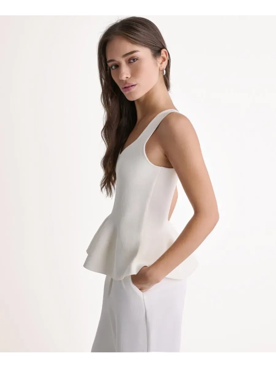 Топ без рукавов с V-образным вырезом и пеплумом BCBG — изображение 3 из 6, белый
