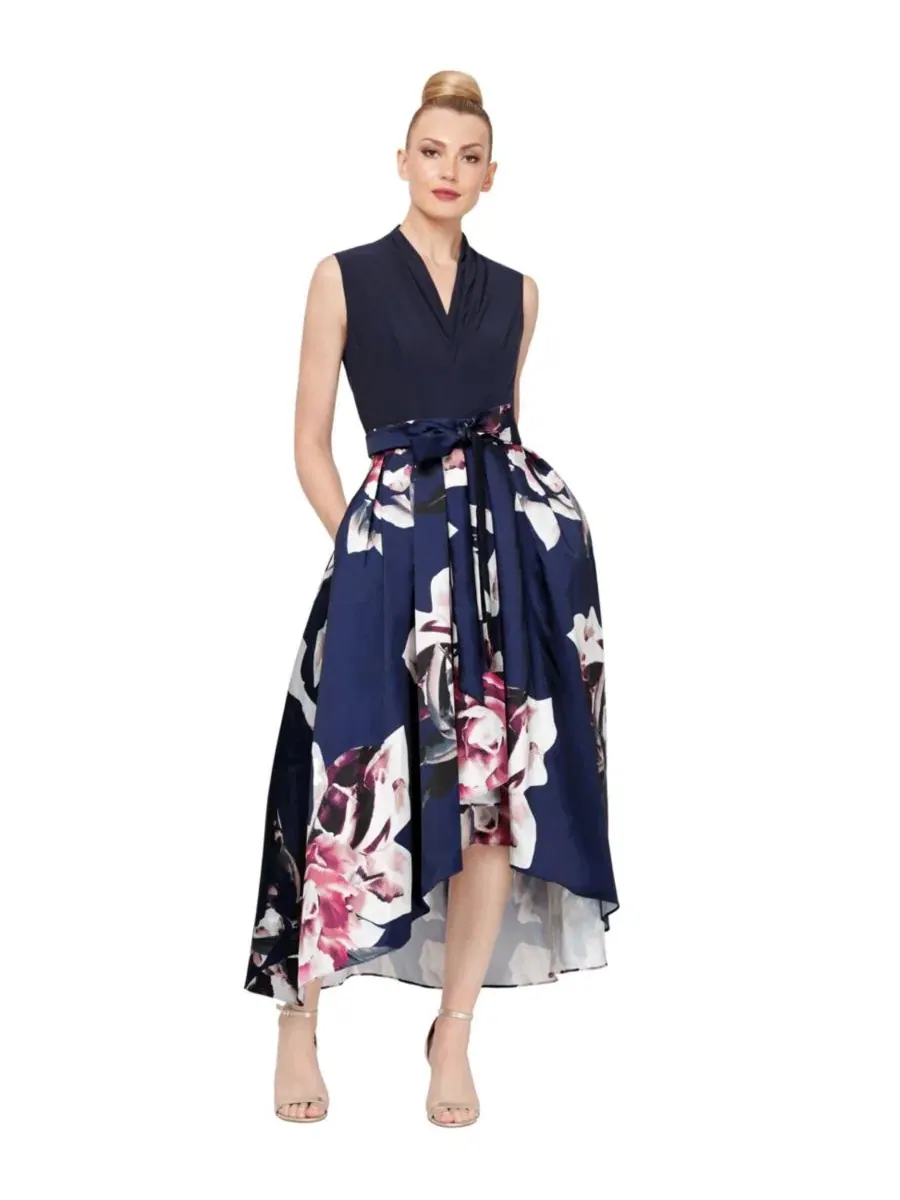 Платье для вечеринки с юбкой из микадо и принтом, модель V-Neck Party Dress SL Fashions — изображение 1 из 3
