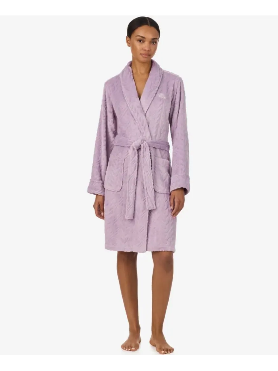 Халат женский с поясом, модель Self-Tie Belt Short Robes Lauren Ralph Lauren — изображение 1 из 3, фиолетовый
