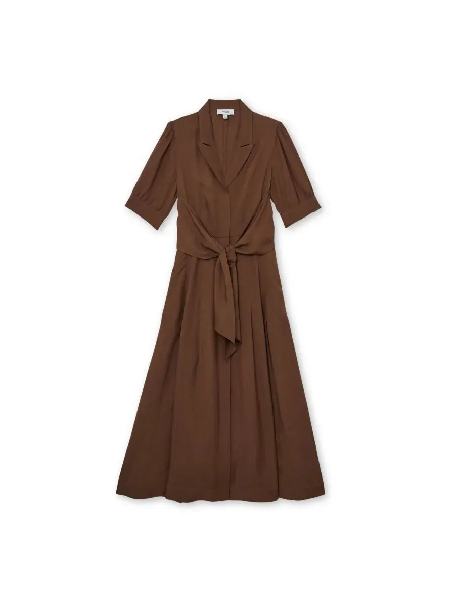 Платье-миди Tessera Short-Sleeve Belted Linen с поясом REISS — изображение 3 из 4, оранжевый