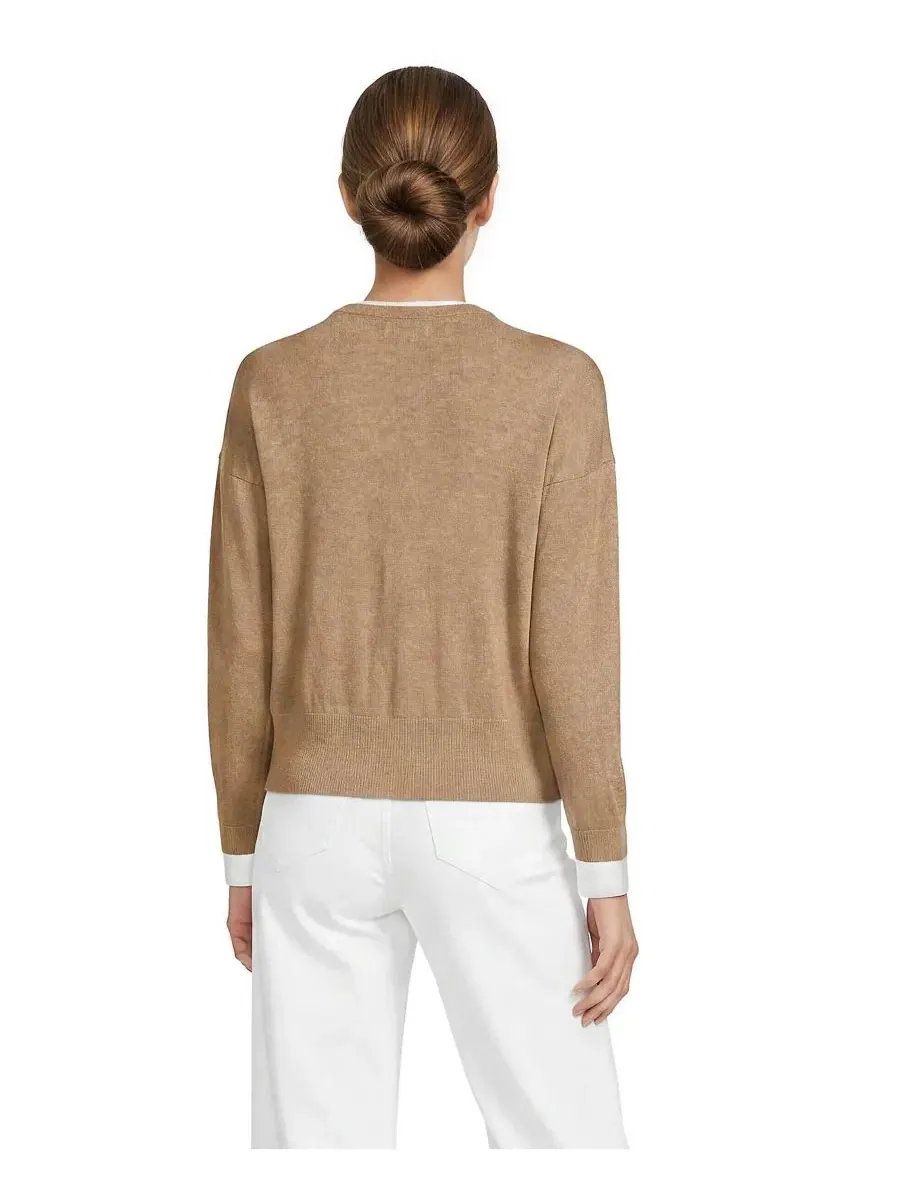 Женский свитер из хлопка с двойной отделкой, модель Double Trim Cotton Crew Neck Lands' End — изображение 3 из 4, белый