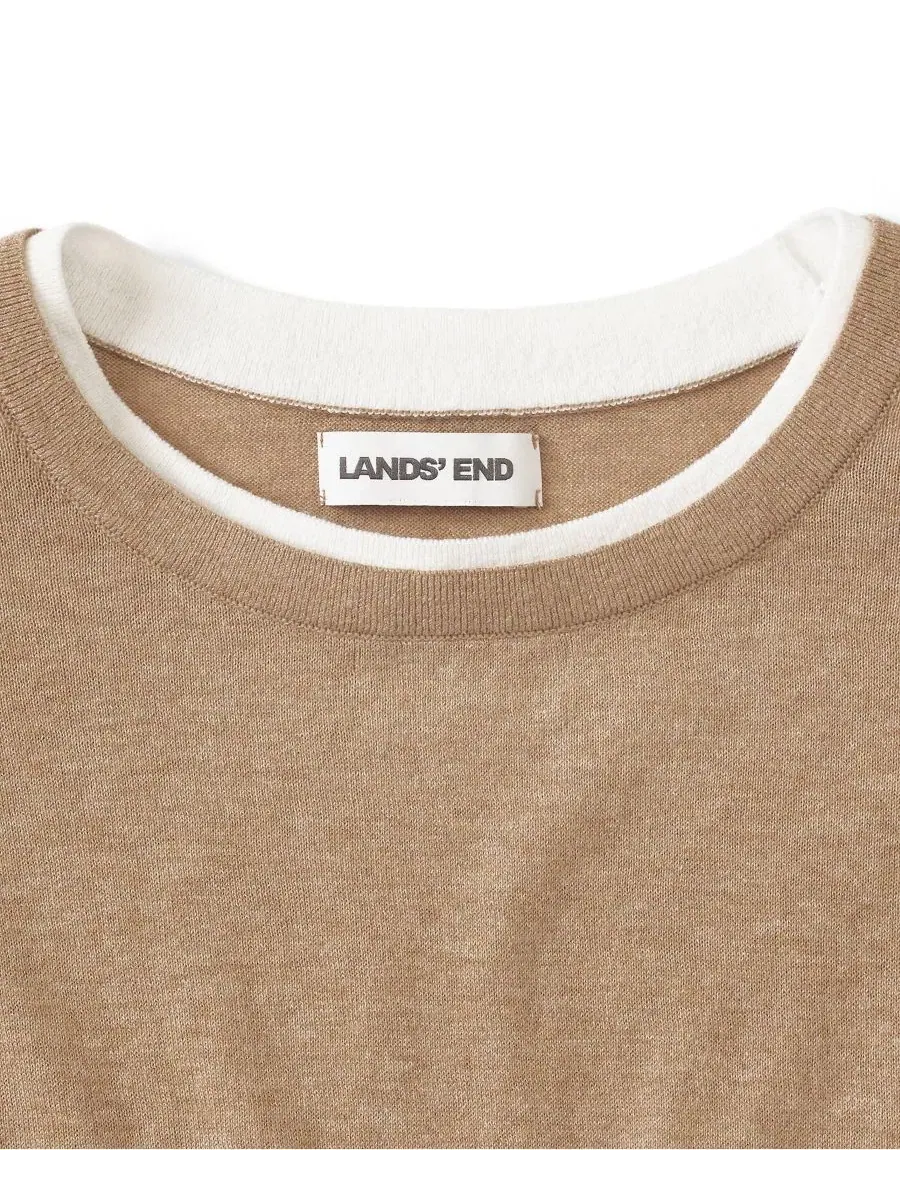 Женский свитер из хлопка с двойной отделкой, модель Double Trim Cotton Crew Neck Lands' End — изображение 4 из 4, белый