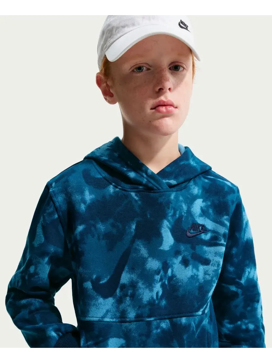 Детская спортивная толстовка с капюшоном от Boys' Sportswear Club Nike — изображение 2 из 4, синий/синий/синий