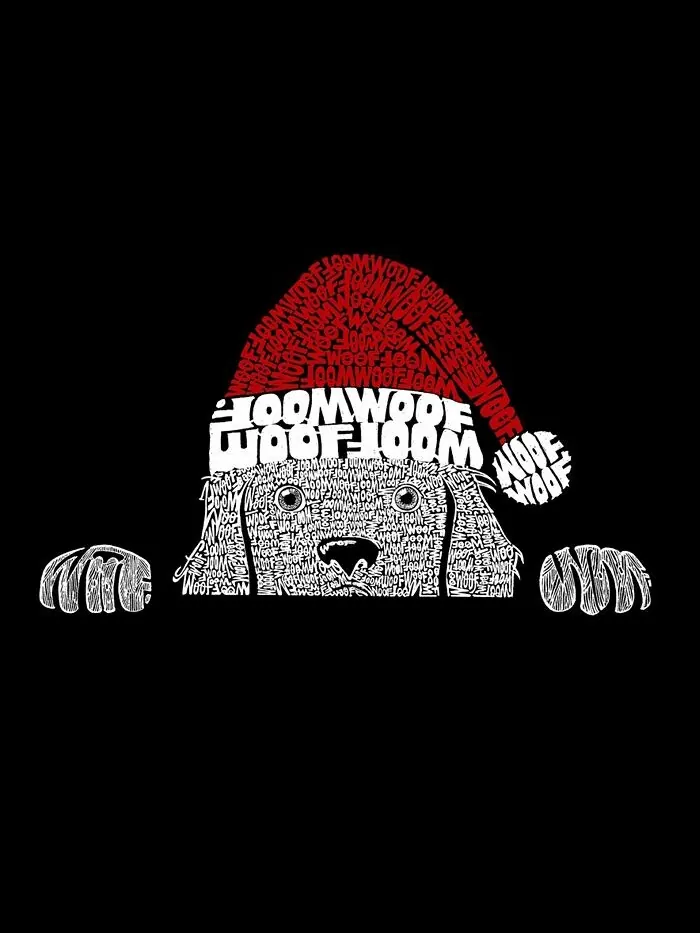 Мужская футболка с принтом Word Art Christmas Peeking Dog LA Pop Art — изображение 3 из 4, темный серый