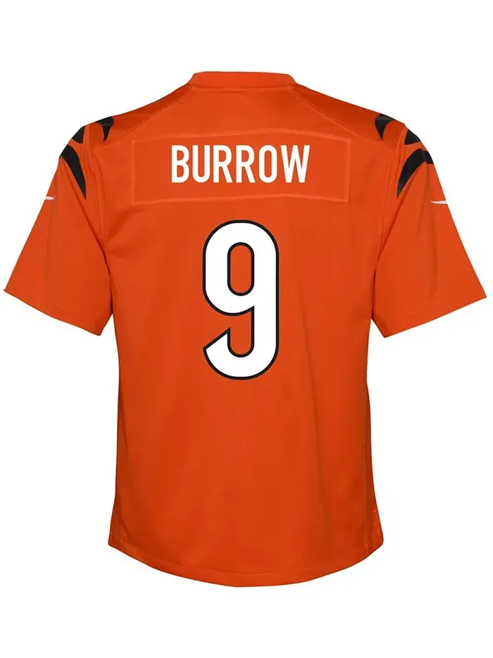 Джерси для игры Cincinnati Bengals Joe Burrow для старших мальчиков и девочек Nike — изображение 2 из 5, оранжевый