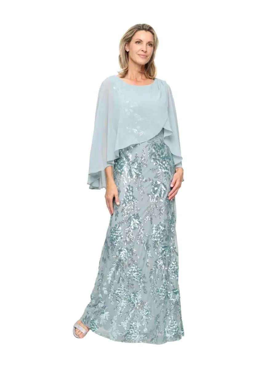 Укороченное вышитое эластичное платье-накидка Sl Fashions — изображение 1 из 3, шалфейный