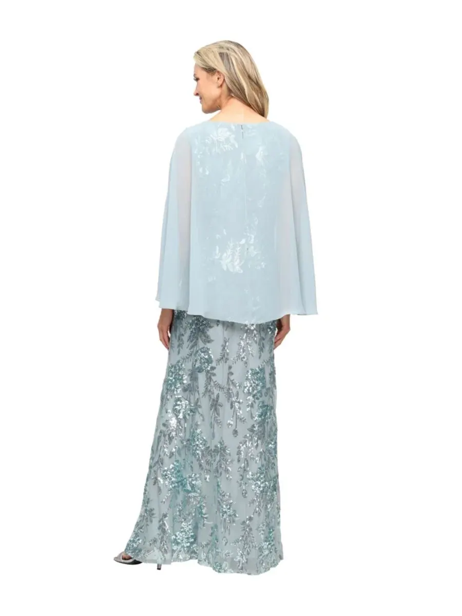 Укороченное вышитое эластичное платье-накидка Sl Fashions — изображение 3 из 3, шалфейный