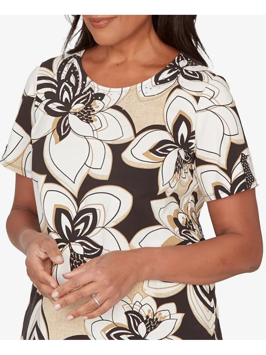 Футболка с коротким рукавом Petite Detail Driven Floral Stained Glass Alfred Dunner — изображение 4 из 5, черный мульти