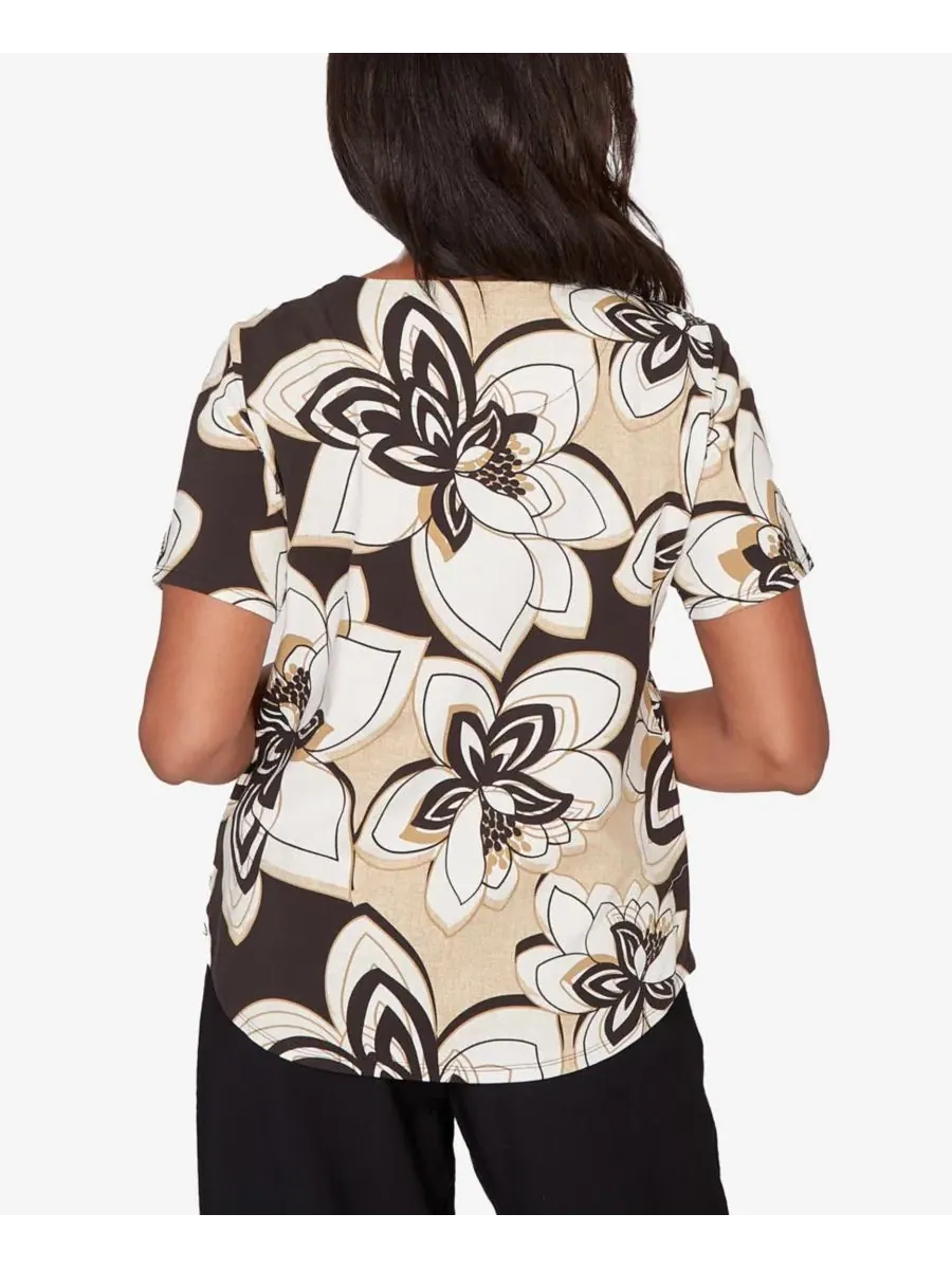 Футболка с коротким рукавом Petite Detail Driven Floral Stained Glass Alfred Dunner — изображение 5 из 5, черный мульти
