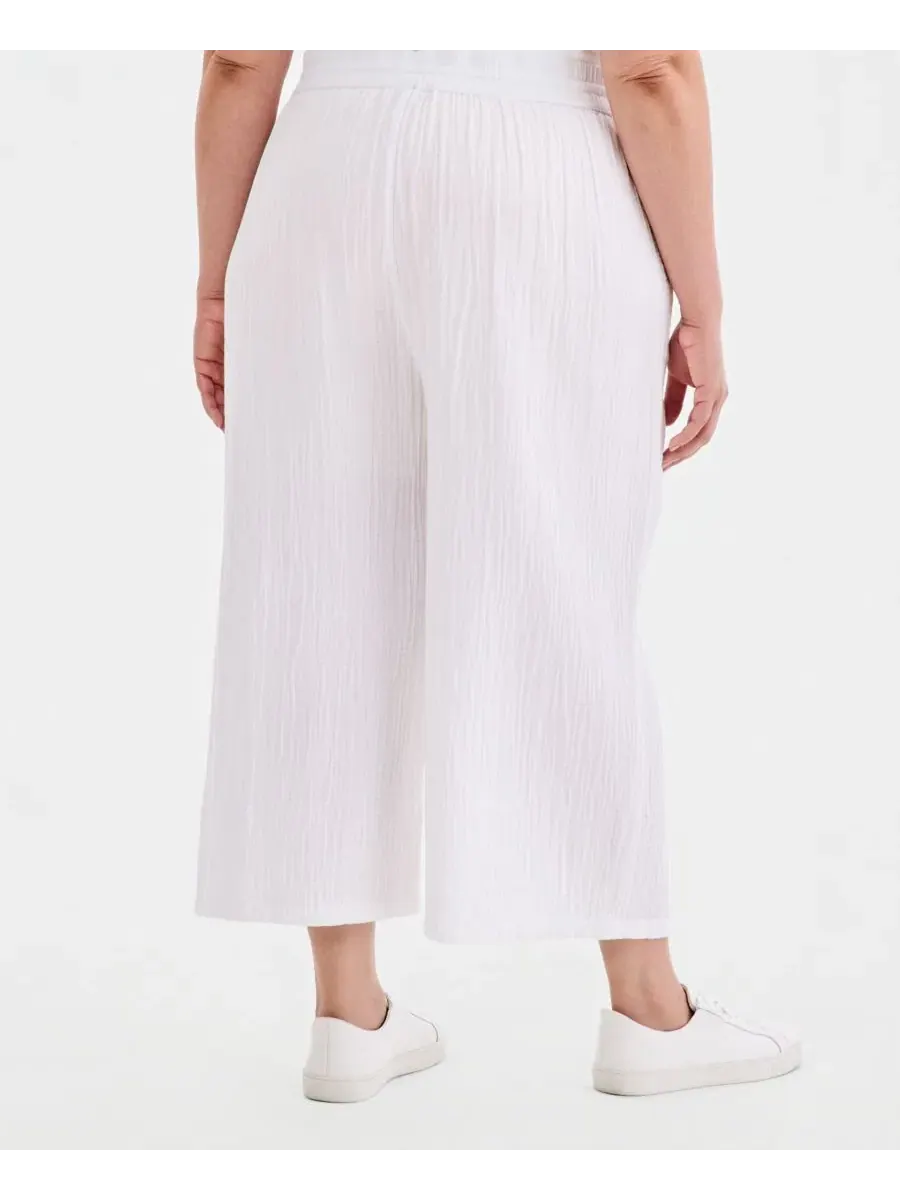 Укороченные брюки из хлопковой марли большого размера на шнуровке Style & Co — изображение 4 из 4, яркий белый