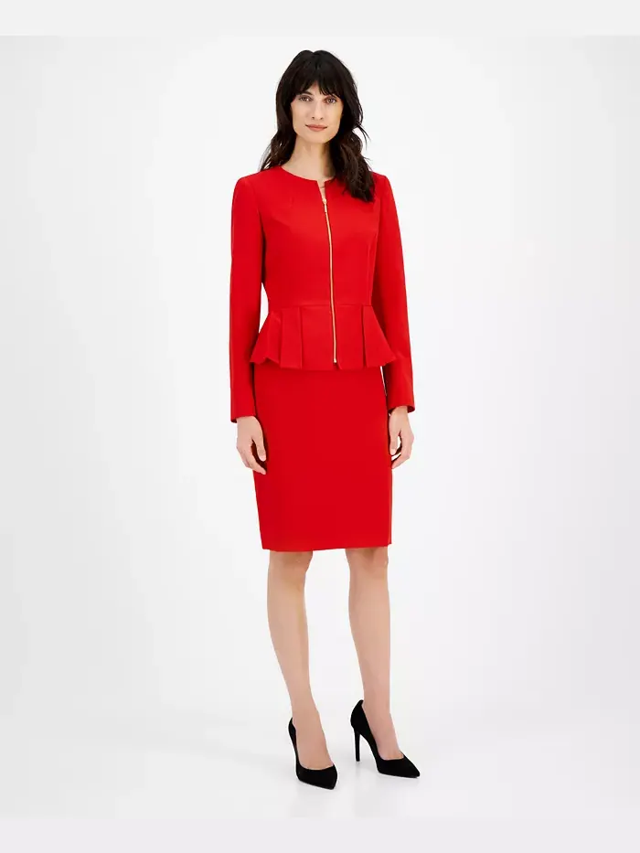 Костюм с юбкой и курткой на молнии Tahari ASL — изображение 1 из 1, красный