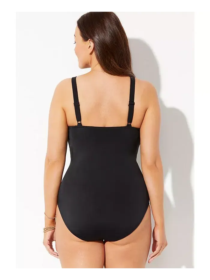 Женский цельнокроеный купальник с чашками на косточках и сборкой Swimsuits for All — изображение 2 из 2, черный