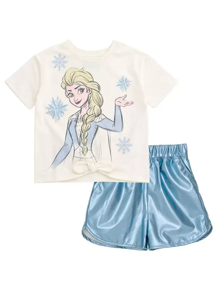 Детский комплект из футболки и шорт Disney Queen Elsa для девочек Frozen — синий