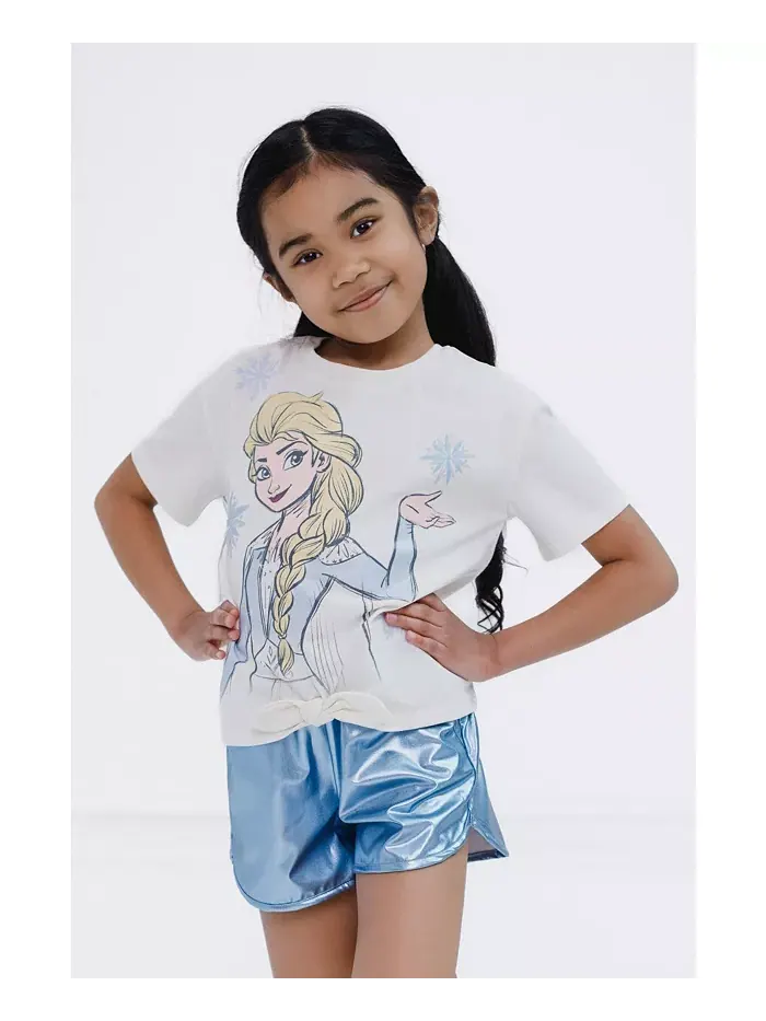 Детский комплект из футболки и шорт Disney Queen Elsa для девочек Frozen — изображение 4 из 7, белый/бледный синий