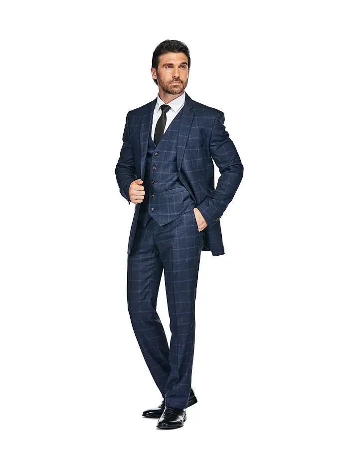 Мужской трехкомпонентный костюм в клетку Windowpane Slim Fit Gino Vitale — изображение 4 из 4, синий