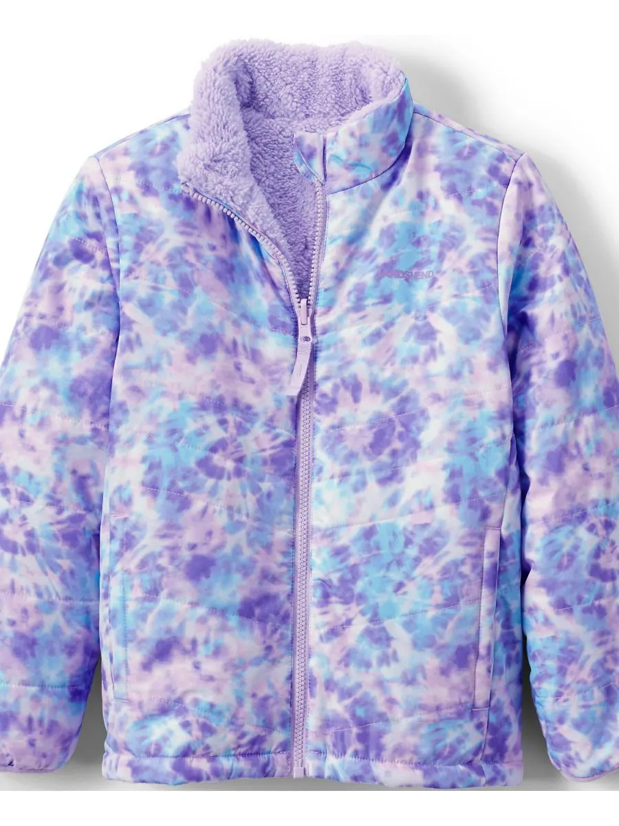 Двусторонняя флисовая пуховая куртка для девочек Lands' End, Lavender tie dye play — изображение 1 из 3