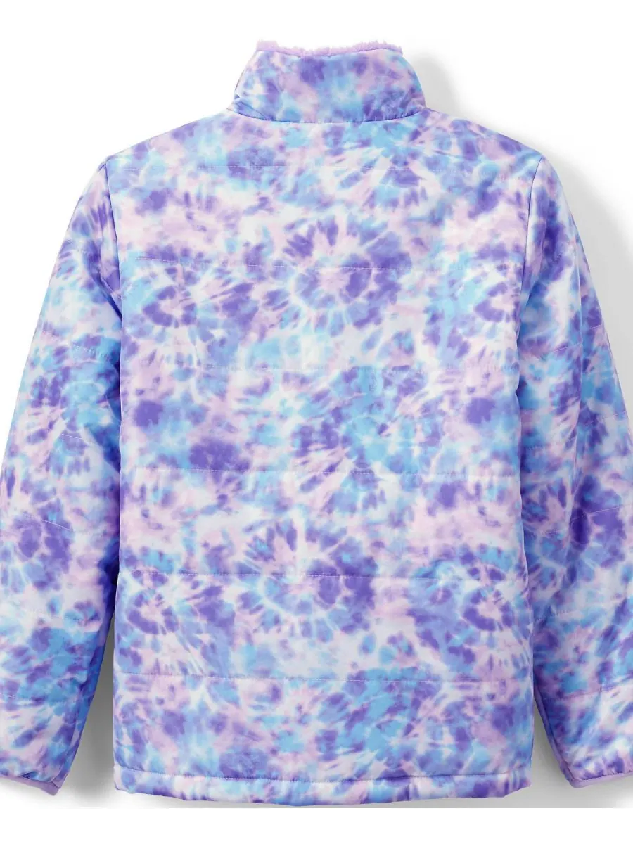 Двусторонняя флисовая пуховая куртка для девочек Lands' End, Lavender tie dye play — изображение 3 из 3