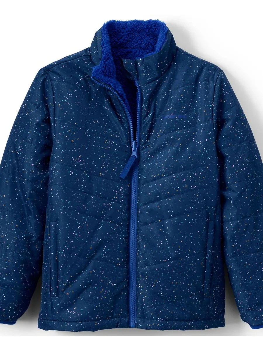 Двусторонняя флисовая пуховая куртка для девочек Lands' End, Night sky print