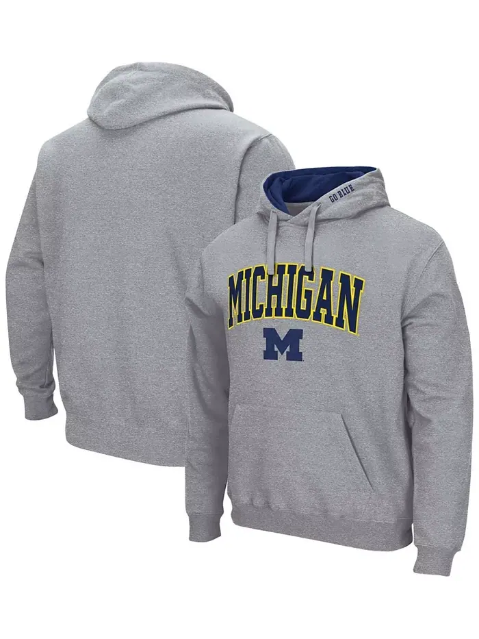 Мужская толстовка с капюшоном Michigan Wolverines Arch Logo 3.0 Pullover Hoodie Colosseum — изображение 1 из 5, серый