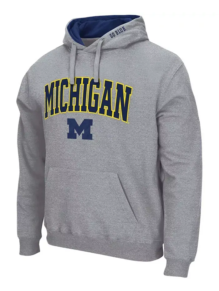 Мужская толстовка с капюшоном Michigan Wolverines Arch Logo 3.0 Pullover Hoodie Colosseum — изображение 2 из 5, серый