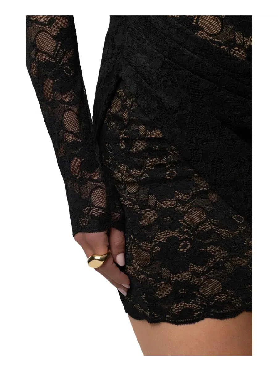 Платье-мини с асимметричным вырезом и кружевной вставкой Midnight Romance Lace JLUXLABEL — изображение 6 из 11, черный