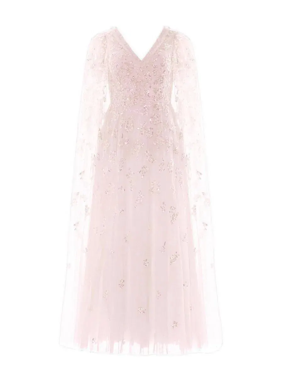 Платье-макси с блестками, с рукавами-крылышками, Freesia Shimmer Needle & Thread — изображение 2 из 4, опаловый