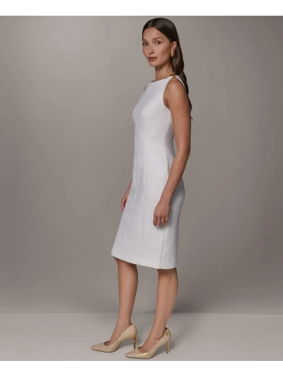 Платье-футляр без рукавов с лодочным вырезом Donna Karan New York — изображение 2 из 7, кремовый/золотистый