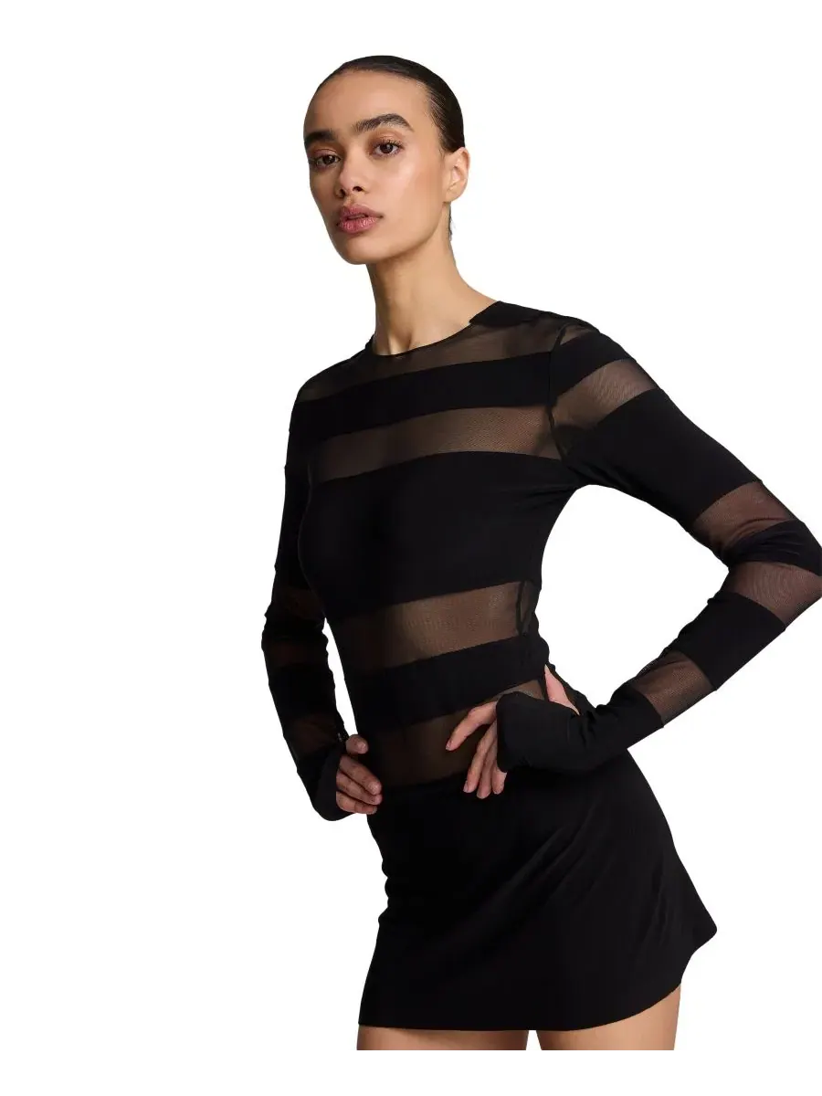 Платье-мини с длинным рукавом и вставками из сетки Kenneth Cole — изображение 3 из 5, черный