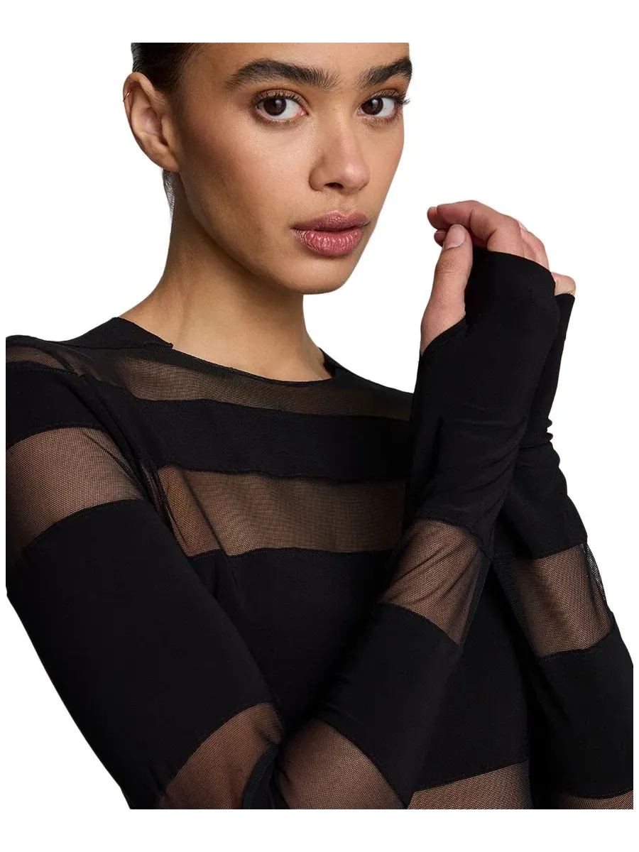 Платье-мини с длинным рукавом и вставками из сетки Kenneth Cole — изображение 4 из 5, черный