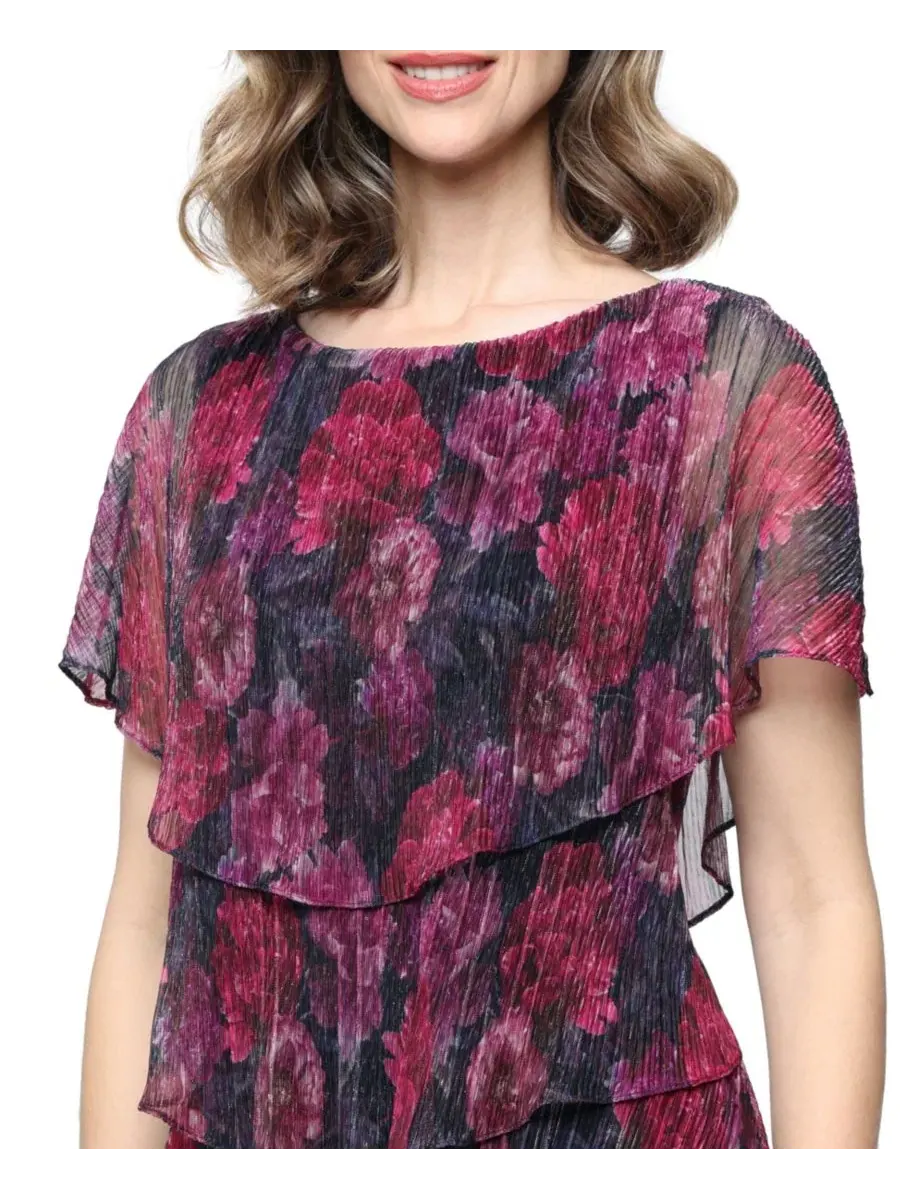 Платье миди с принтом Crew Neck Printed Tiered SL Fashions — изображение 2 из 3, розовый