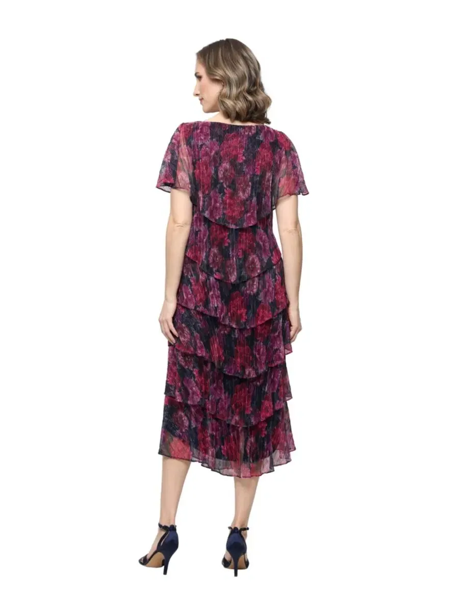 Платье миди с принтом Crew Neck Printed Tiered SL Fashions — изображение 3 из 3, розовый
