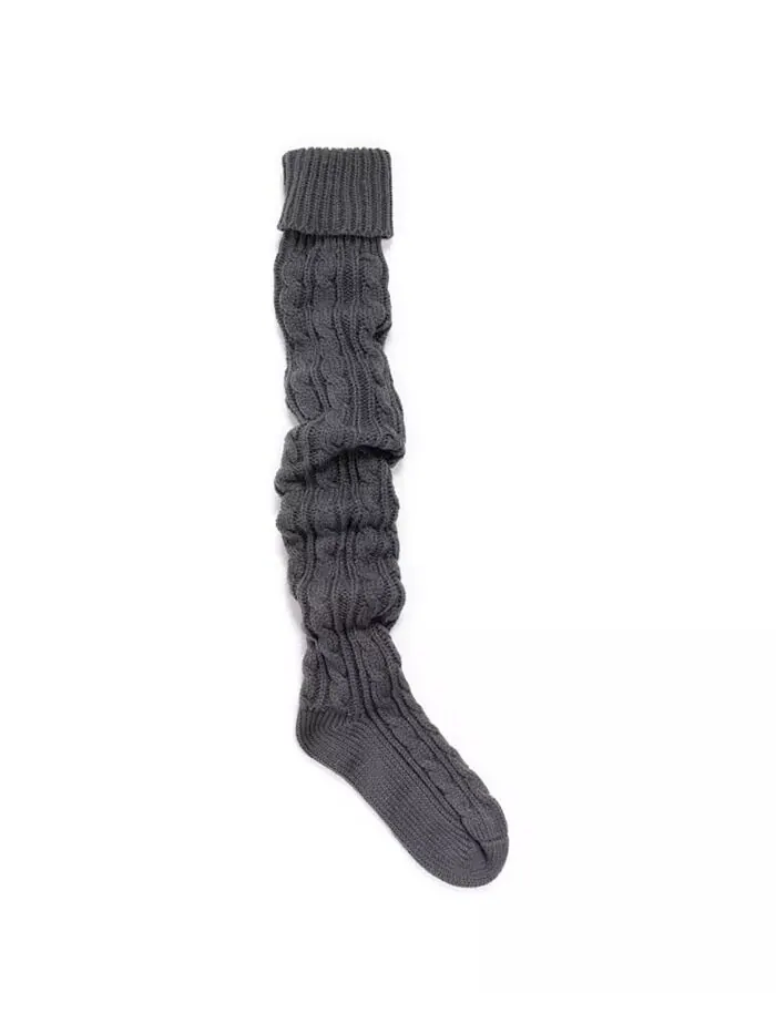 Женские носки выше колена с косичной вязкой, один размер MUK LUKS — изображение 1 из 3, серебристый