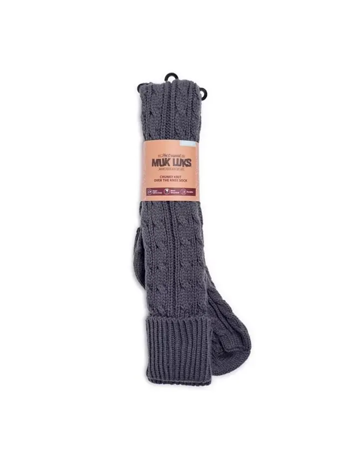 Женские носки выше колена с косичной вязкой, один размер MUK LUKS — изображение 2 из 3, серебристый